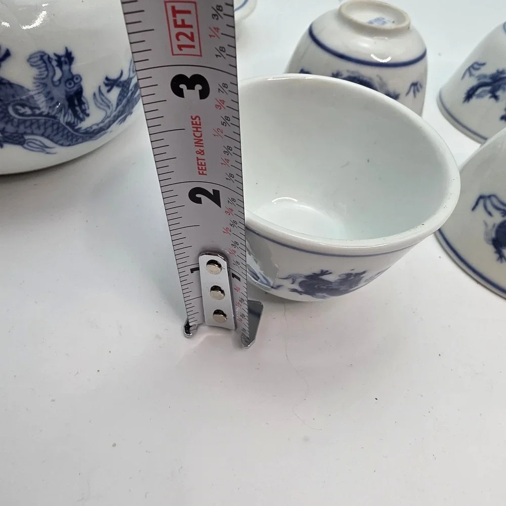 Pier 1 Imports Blue White Dragon Porcelain Tea Set Teapot 4 Cups Made in China